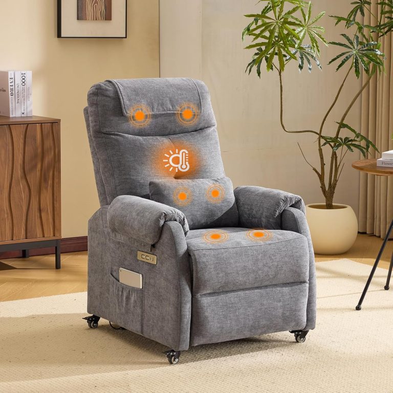Bonnlo Fauteuil Massant, Fauteuil de Relaxation avec 6 Points de Massage et Chauffage, Dossier et Repose-Pieds Réglable Automatiquement, Gris Foncé, Tissu