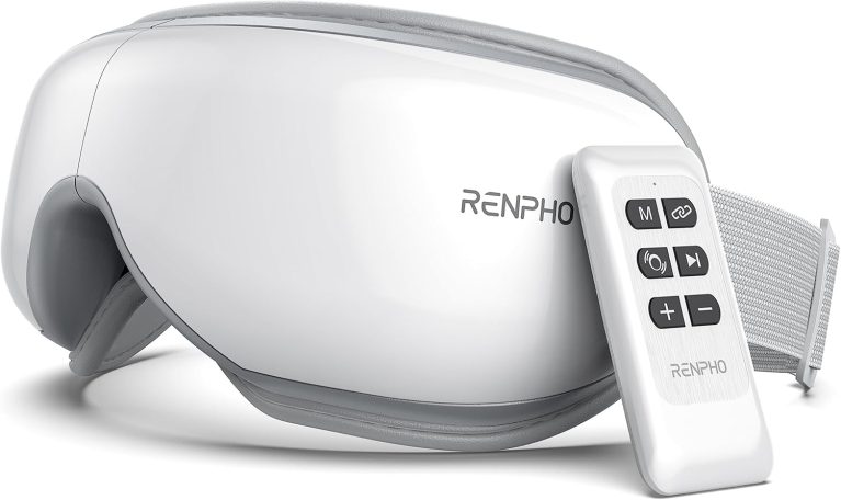 Masseur oculaire RENPHO avec télécommande, 2 Intensités de Massage, Appareil de massage oculaire chauffant pour soulager la fatigue oculaire et les tensions de la tête