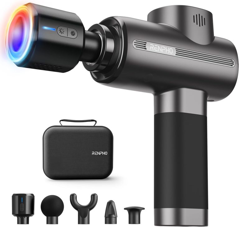 RENPHO Pistolet de Massage avec Tête Chaude et Froide, 3200 tr/min, amplitude de 10 mm, 5 vitesses, 5 têtes