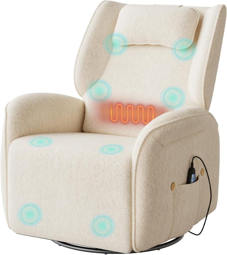 WOLTU Fauteuil de Massage Électrique, Chauffage Inclinable, Pivotant, Fauteuil TV Relax en Chenille avec Repose-pied