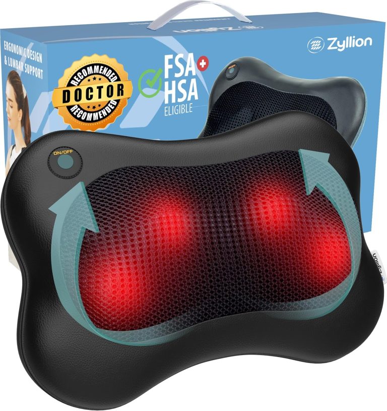 Zyllion Appareil de massage Shiatsu pour le dos et la nuque, Coussin de massage des tissus profonds avec pétrissage 3D et chaleur pour soulager les douleurs musculaires, Noir (ZMA-13-BK)