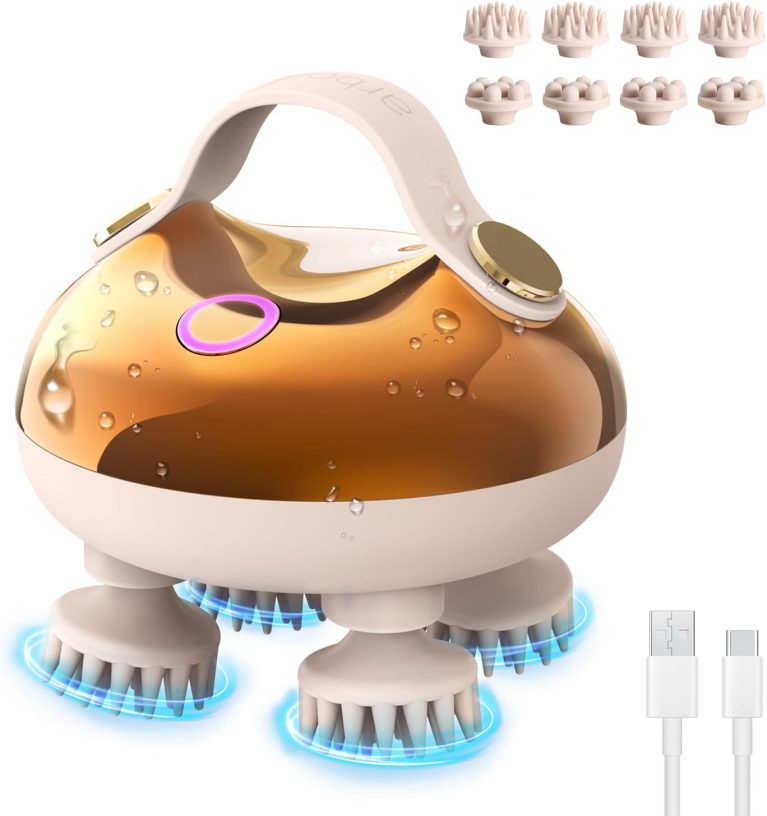 arboleaf Masseur de tête électrique, IPX7 imperméable avec 8 têtes de massage interchangeables