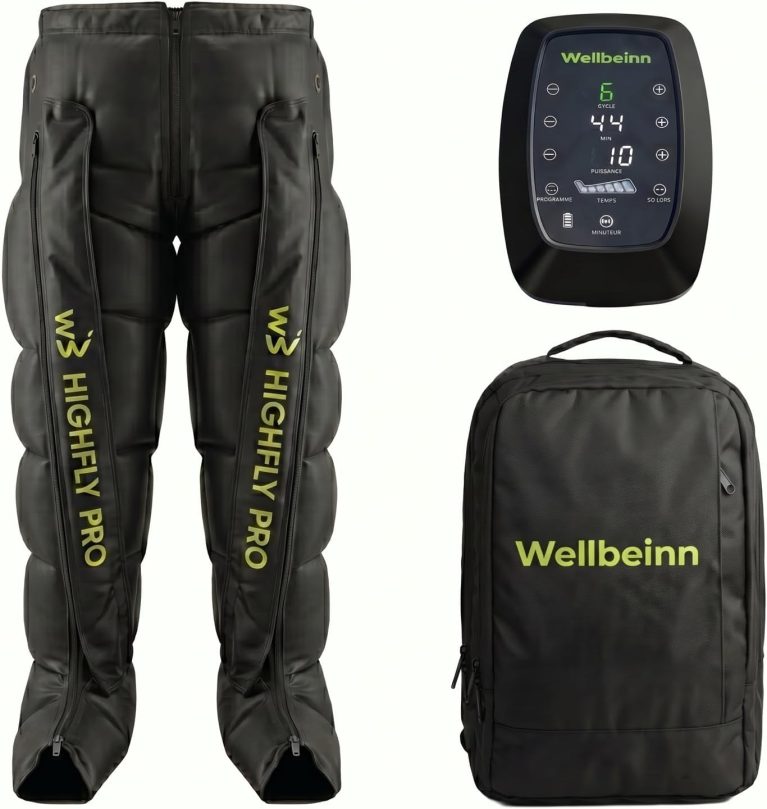 Wellbeinn HighFly Pro, bottes de pressothérapie sans fil pour jambes et pieds, compression d'air 6 modes